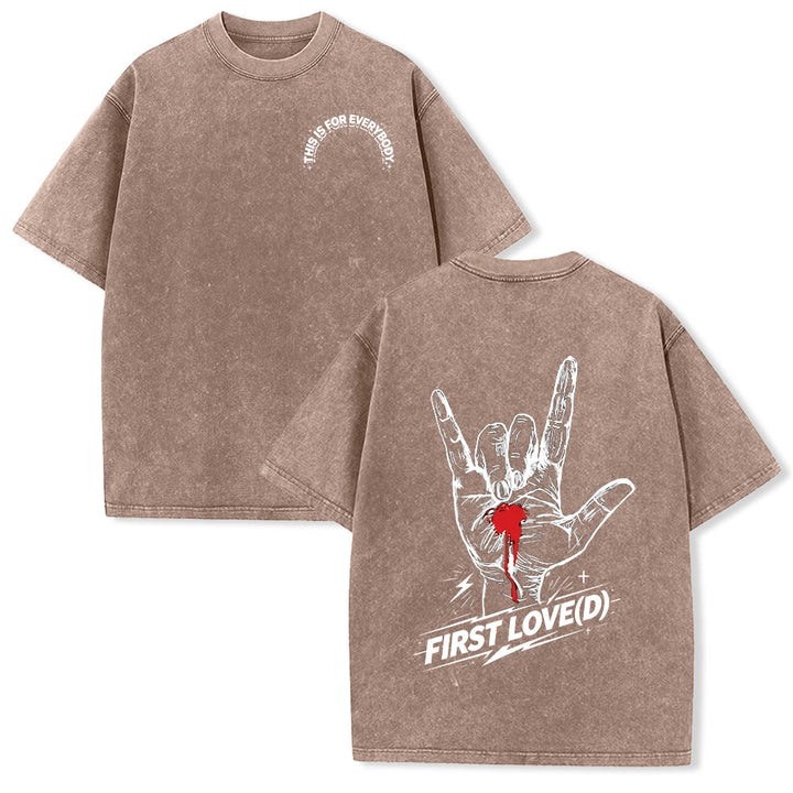 Christianartworkshop Grunge-Rock-T-Shirt mit blutendem Herz, Grafik, Bogen und Slogan auf der Vorderseite, großem Brief an die erste Liebe auf der Rückseite, gewaschenem Design - Braun - 5XL - image 3