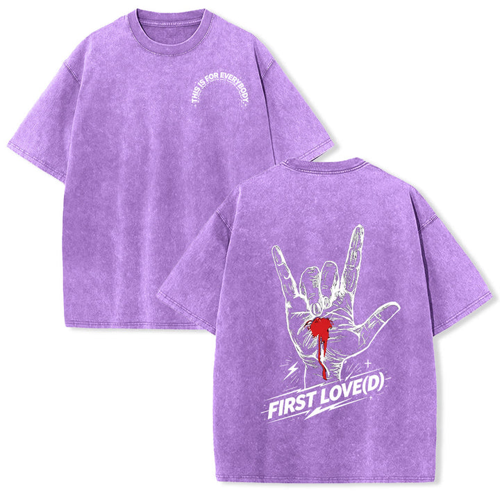 Christianartworkshop Grunge-Rock-T-Shirt mit blutendem Herz, Grafik, Bogen und Slogan auf der Vorderseite, großem Brief an die erste Liebe auf der Rückseite, gewaschenem Design - Lila - 5XL - image 12