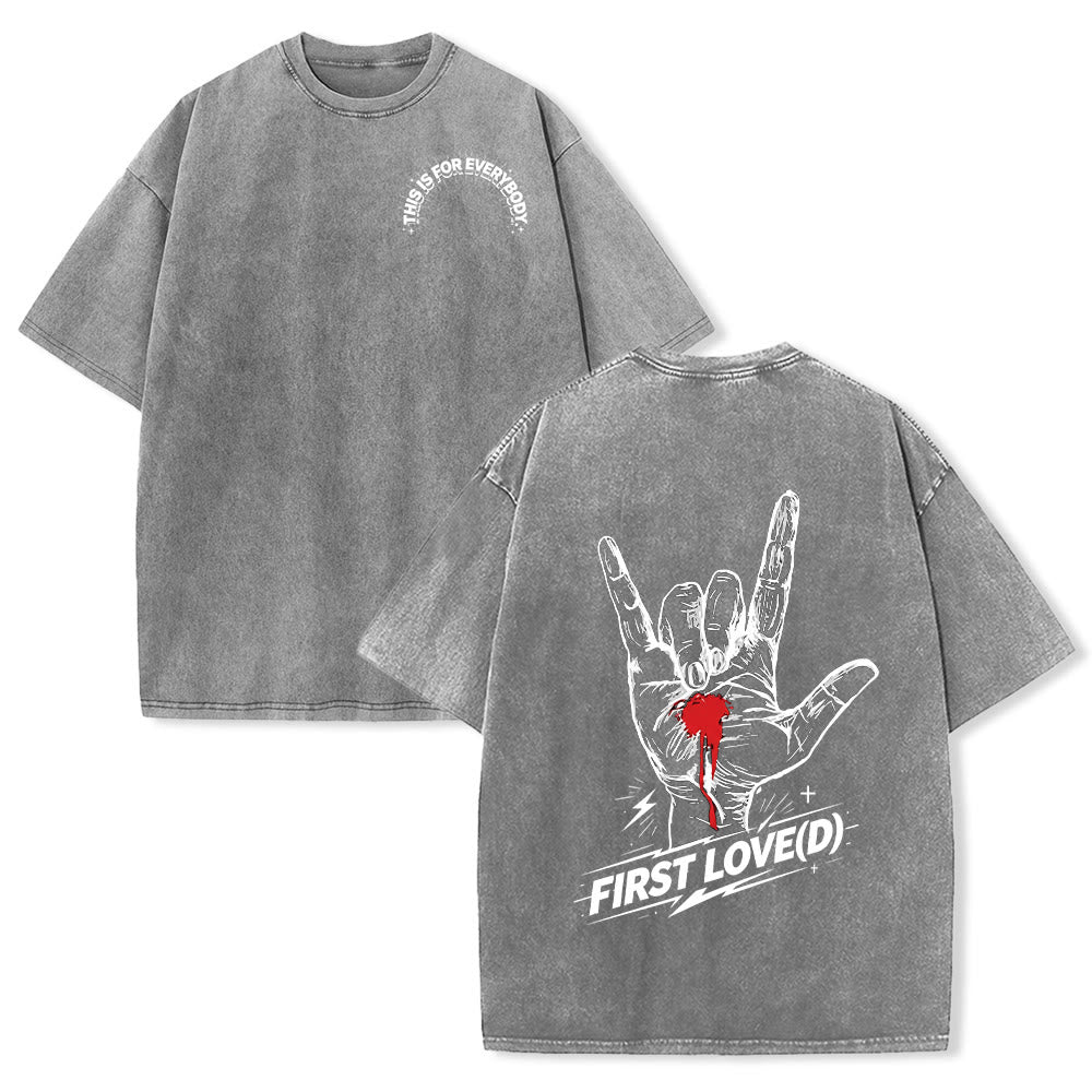 Christianartworkshop Grunge-Rock-T-Shirt mit blutendem Herz, Grafik, Bogen und Slogan auf der Vorderseite, großem Brief an die erste Liebe auf der Rückseite, gewaschenem Design - Grau - 5XL - image 24