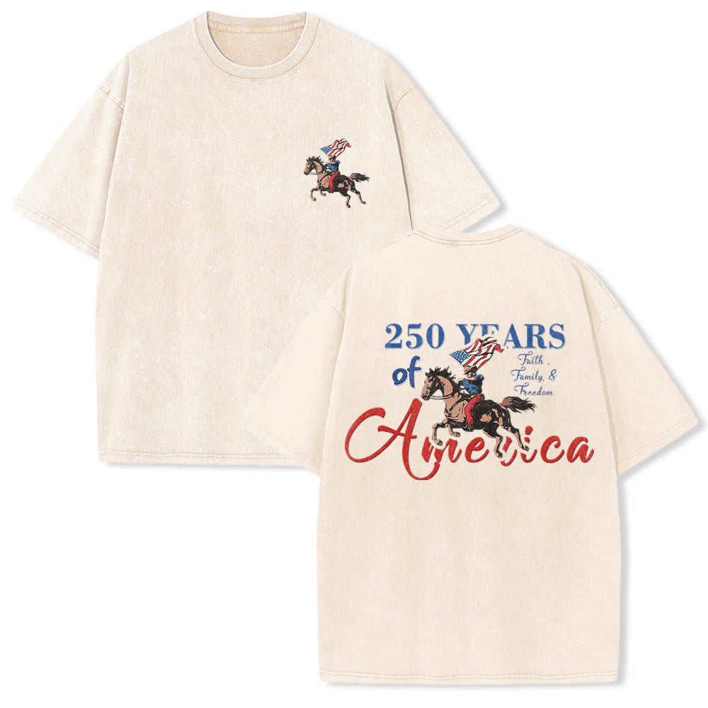 Christianartworkshop 250 Jahre Amerika – Patriotisches Cowboy-Pferde-Doppelprint-T-Shirt im Vintage-Stil - Beige - 5XL - image 0