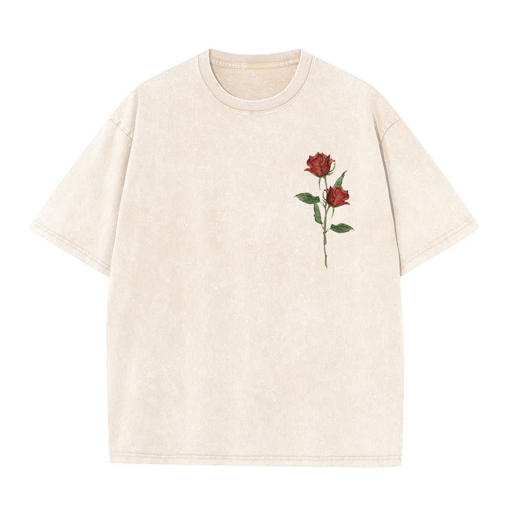 Christianartworkshop Aquarell-T-Shirt mit zwei roten Rosenstielen und Bibelversen „Der Weg, die Wahrheit und das Leben“ – Doppeldruck im Vintage-Stil - image 1