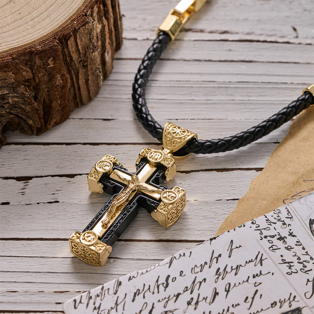 Christianartworkshop Luxuriöse Kruzifix-Halskette aus schwarz-goldener Legierung - image 2