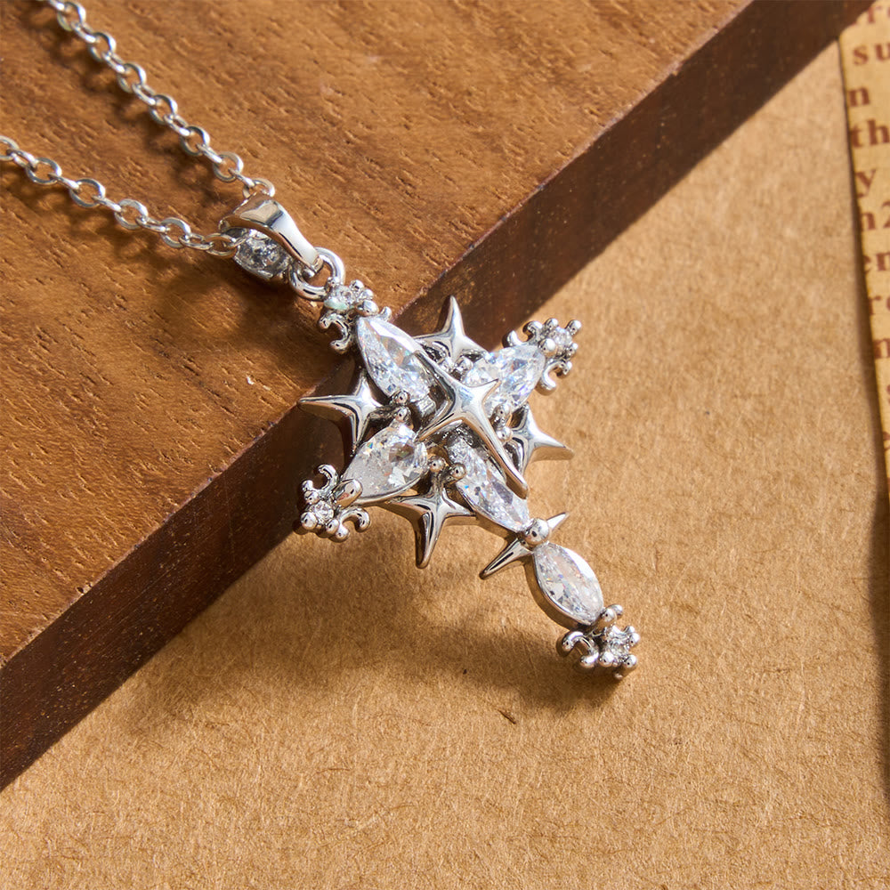 Christianartworkshop Sternenakzent-Marquise-Kristall-Halskette mit heiligem Kreuz: Zeitloses Symbol strahlenden himmlischen Glaubens - image 6