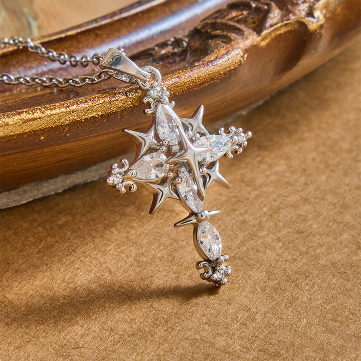 Christianartworkshop Sternenakzent-Marquise-Kristall-Halskette mit heiligem Kreuz: Zeitloses Symbol strahlenden himmlischen Glaubens - Silber - image 5