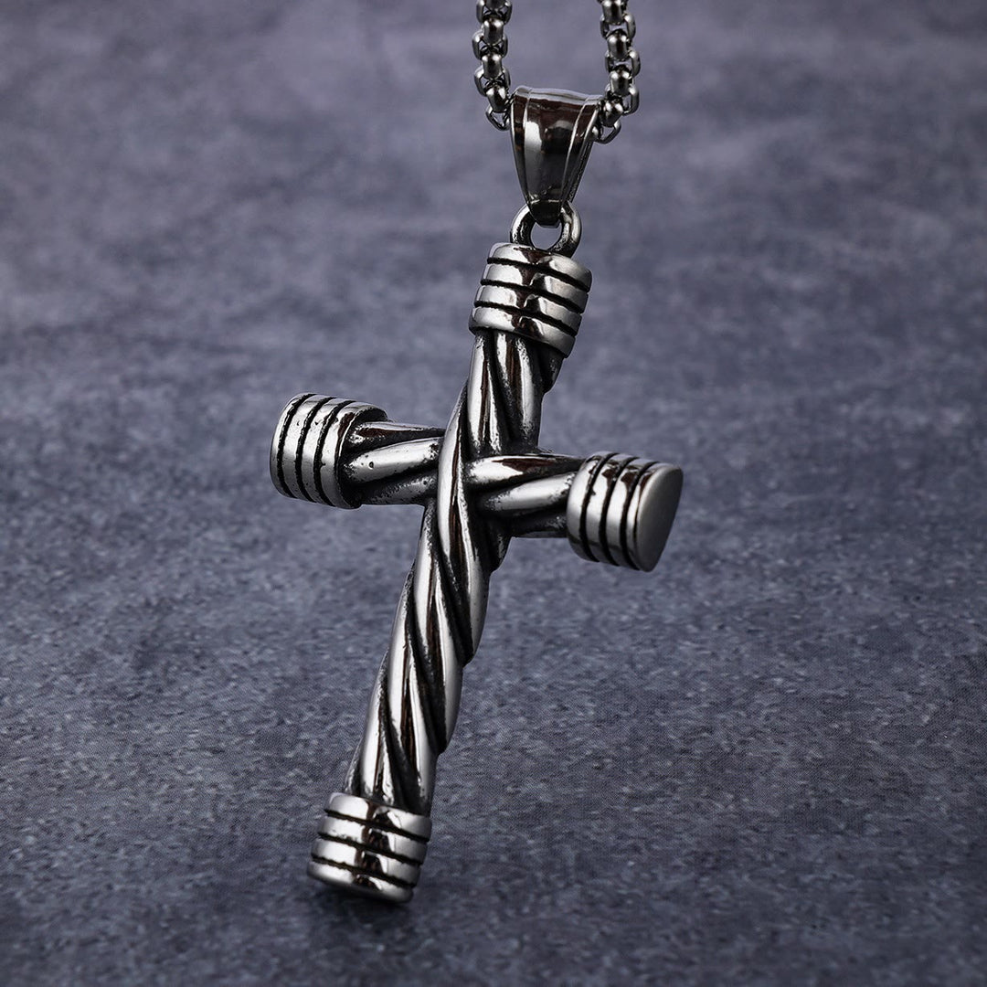 Christianartworkshop Vintage-Halskette mit Kreuzanhänger aus gedrehtem Stahldraht: Zeitloses Symbol sanfter himmlischer Fürsorge - Kreuzen - image 0