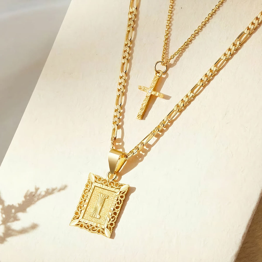 Christianartworkshop Zarte, stapelbare zweireihige Strasskreuz-Halskette mit Buchstabenanhänger (A bis Z) im Figaro-Stil: Zeitloses Symbol sanfter himmlischer Fürsorge - ICH - image 11