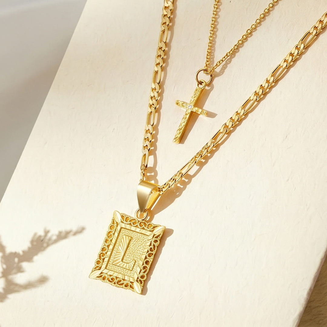 Christianartworkshop Zarte, stapelbare zweireihige Strasskreuz-Halskette mit Buchstabenanhänger (A bis Z) im Figaro-Stil: Zeitloses Symbol sanfter himmlischer Fürsorge - L - image 13