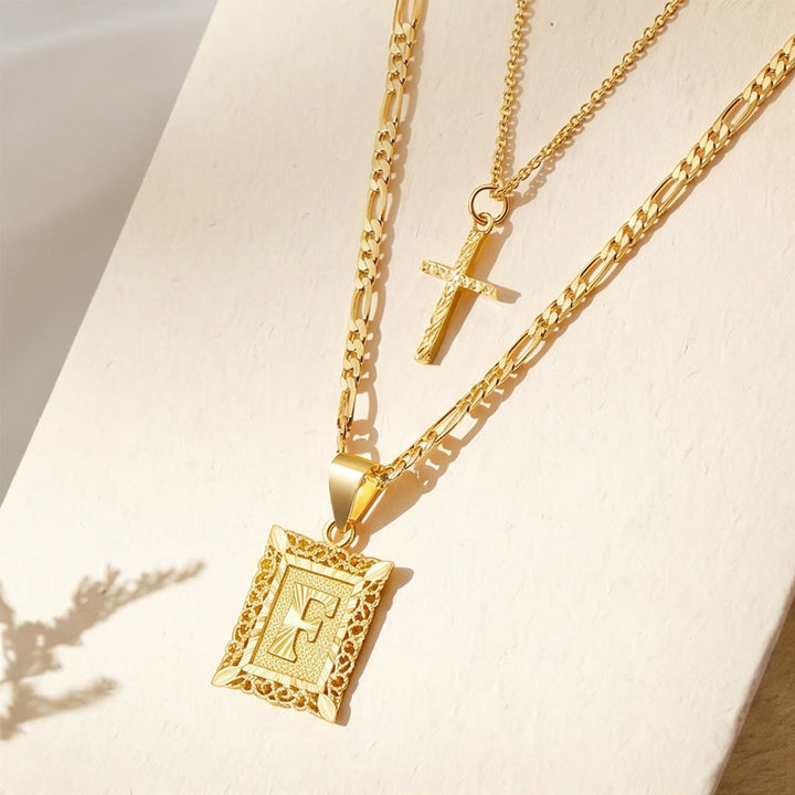 Christianartworkshop Zarte, stapelbare zweireihige Strasskreuz-Halskette mit Buchstabenanhänger (A bis Z) im Figaro-Stil: Zeitloses Symbol sanfter himmlischer Fürsorge - F - image 8