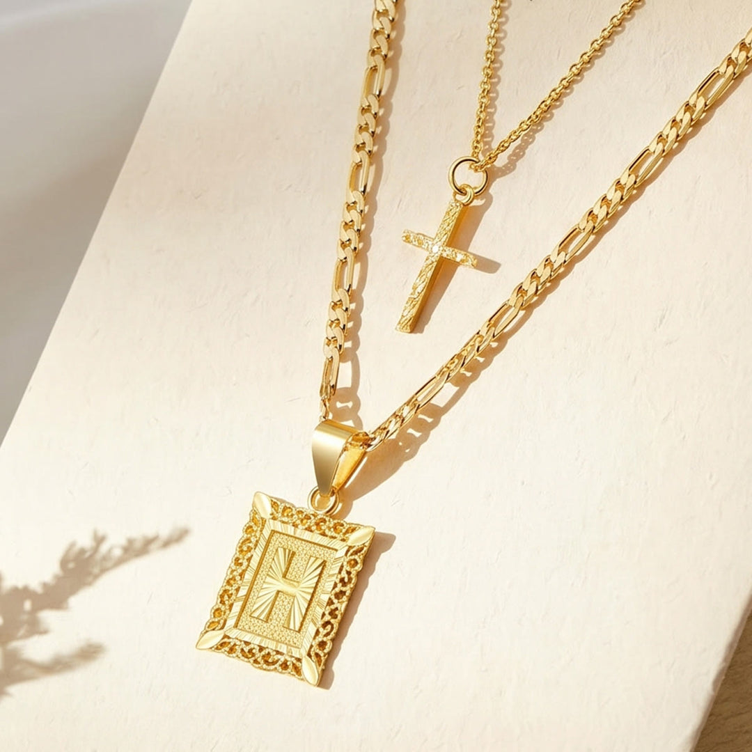 Christianartworkshop Zarte, stapelbare zweireihige Strasskreuz-Halskette mit Buchstabenanhänger (A bis Z) im Figaro-Stil: Zeitloses Symbol sanfter himmlischer Fürsorge - H - image 10