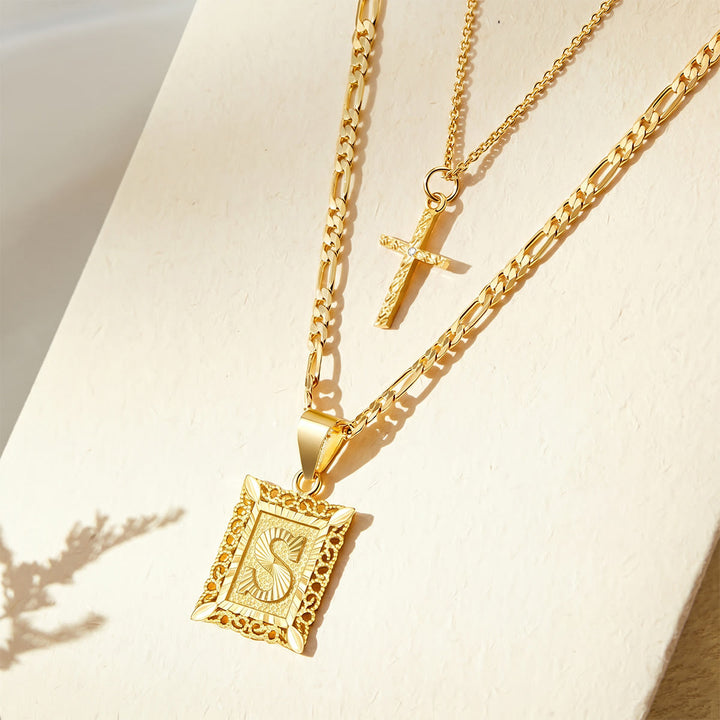 Christianartworkshop Zarte, stapelbare zweireihige Strasskreuz-Halskette mit Buchstabenanhänger (A bis Z) im Figaro-Stil: Zeitloses Symbol sanfter himmlischer Fürsorge - S - image 20
