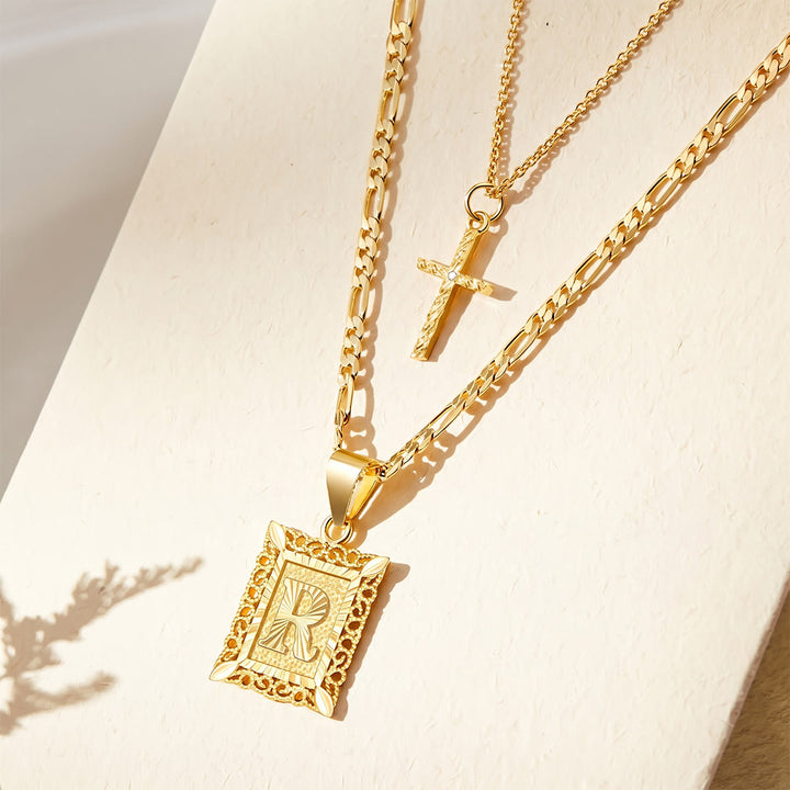 Christianartworkshop Zarte, stapelbare zweireihige Strasskreuz-Halskette mit Buchstabenanhänger (A bis Z) im Figaro-Stil: Zeitloses Symbol sanfter himmlischer Fürsorge - R - image 19