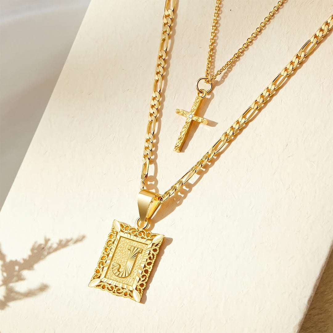 Christianartworkshop Zarte, stapelbare zweireihige Strasskreuz-Halskette mit Buchstabenanhänger (A bis Z) im Figaro-Stil: Zeitloses Symbol sanfter himmlischer Fürsorge - J - image 12