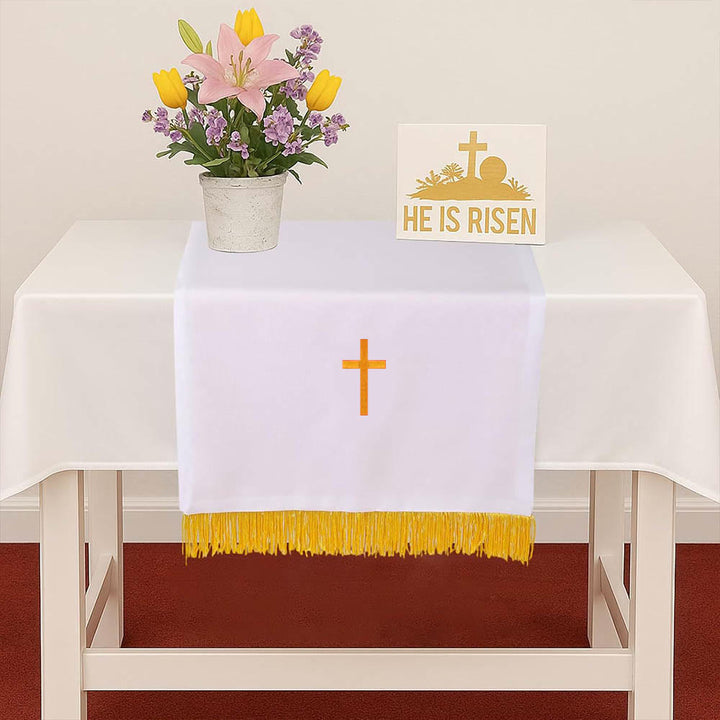 Christianartworkshop Komplettes Kirchenparament-Set: Tischläufer, Lesepulttuch und Bibellesezeichen in Rot und Weiß - image 11