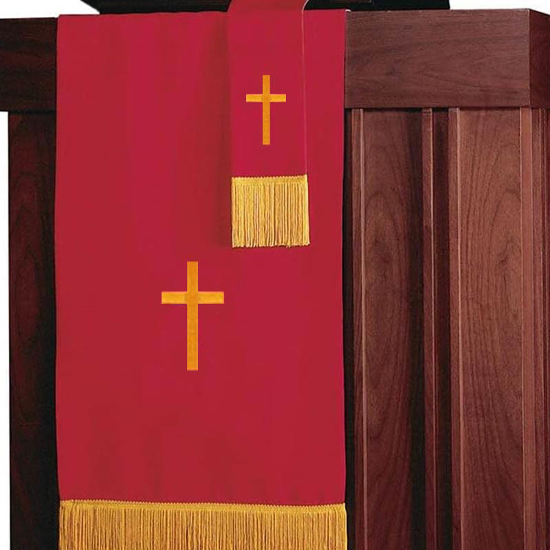 Christianartworkshop Komplettes Kirchenparament-Set: Tischläufer, Lesepulttuch und Bibellesezeichen in Rot und Weiß - image 3
