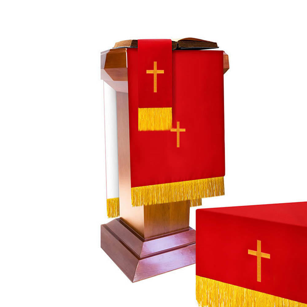 Christianartworkshop Komplettes Kirchenparament-Set: Tischläufer, Lesepulttuch und Bibellesezeichen in Rot und Weiß - Rot & Weiß - image 2