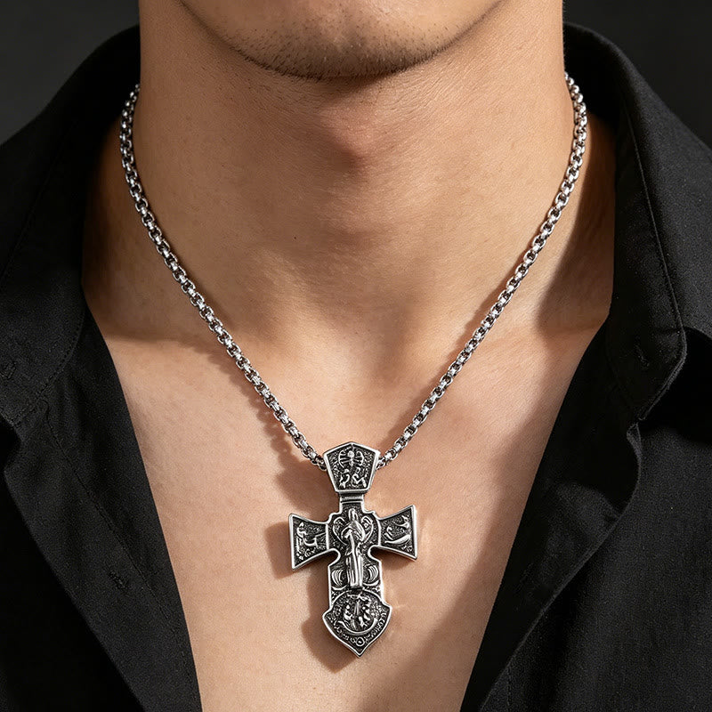 Christianartworkshop Vintage-Kreuzanhänger mit Reliefprägung an einer gedrehten Seilkette: Zeitloses Symbol sanfter himmlischer Fürsorge - image 1