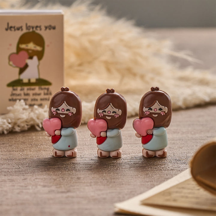 Christianartworkshop Mini-Jesus-Figur mit Om-Herz, 3er-Pack, Bibelvers „Jesus liebt dich“, Andachtskarte, Geschenkset: Ein Symbol göttlicher Freude und des Glaubens - Set mit 3 - image 0