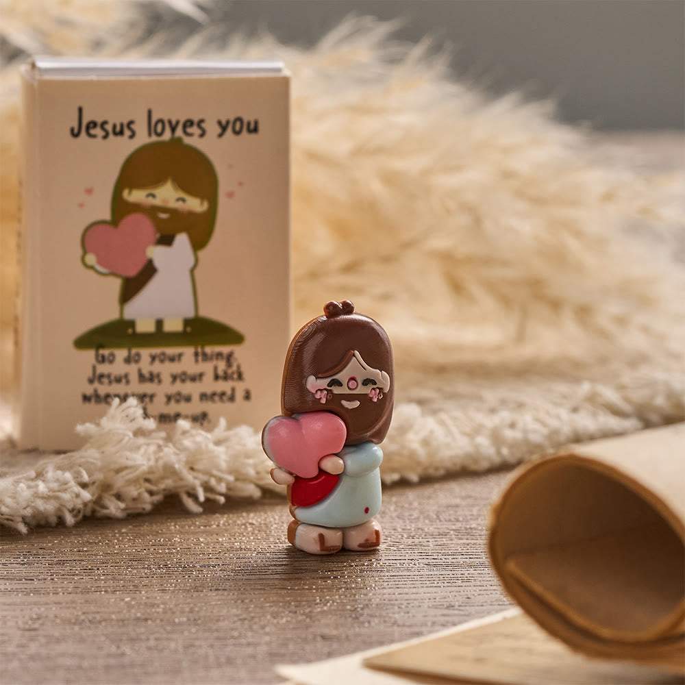 Christianartworkshop Mini-Jesus-Figur mit Om-Herz, 3er-Pack, Bibelvers „Jesus liebt dich“, Andachtskarte, Geschenkset: Ein Symbol göttlicher Freude und des Glaubens - image 5