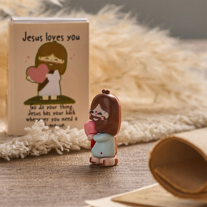 Christianartworkshop Mini-Jesus-Figur mit Om-Herz, 3er-Pack, Bibelvers „Jesus liebt dich“, Andachtskarte, Geschenkset: Ein Symbol göttlicher Freude und des Glaubens - image 4