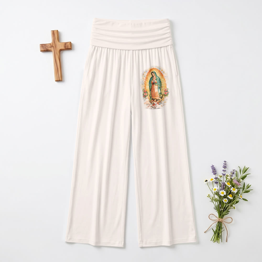 Christianartworkshop Hose mit einfarbigem Aufdruck des Porträts der Jungfrau von Guadalupe, hochgeschnitten und weit geschnitten, mit umklappbarem Bund und weitem Bein - Beige - US22, UK/AU26, EU54 (6XL) - image 6