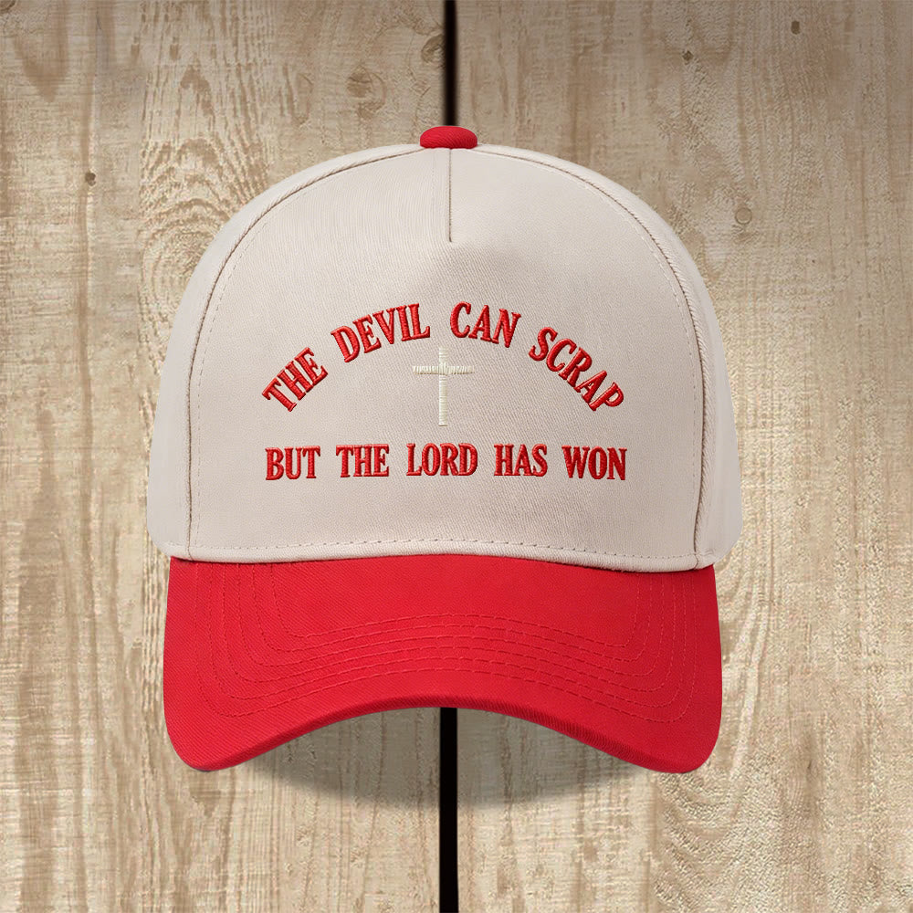 Christianartworkshop Bogen-Schriftzeichen-Kreuzmotiv DER TEUFEL KANN KRACHEN, ABER DER HERR HAT GEWONNEN Stickerei Waschbare Baseballkappe - Rot - image 12
