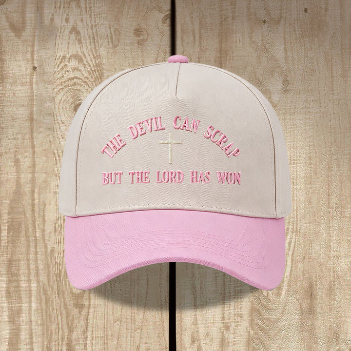 Christianartworkshop Bogen-Schriftzeichen-Kreuzmotiv DER TEUFEL KANN KRACHEN, ABER DER HERR HAT GEWONNEN Stickerei Waschbare Baseballkappe - Rosa - image 8