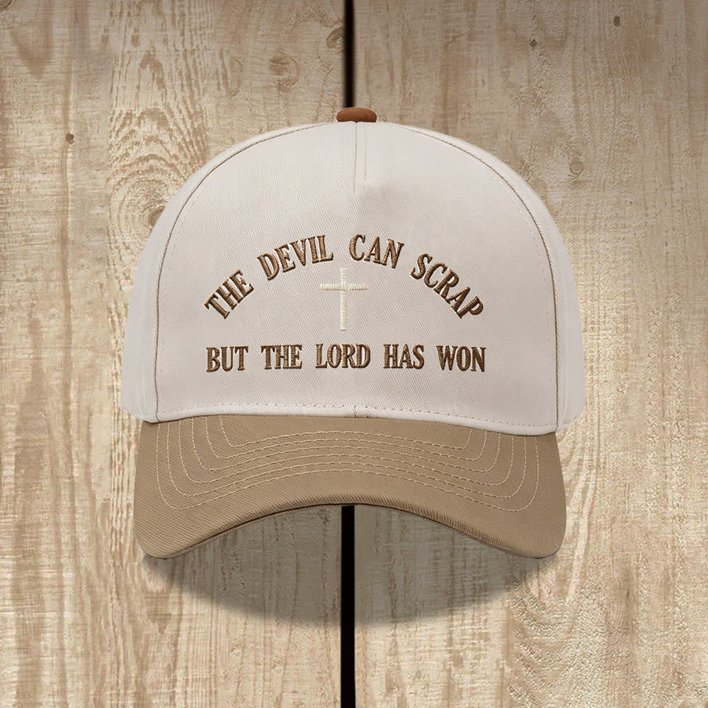 Christianartworkshop Bogen-Schriftzeichen-Kreuzmotiv DER TEUFEL KANN KRACHEN, ABER DER HERR HAT GEWONNEN Stickerei Waschbare Baseballkappe - Khaki - image 4