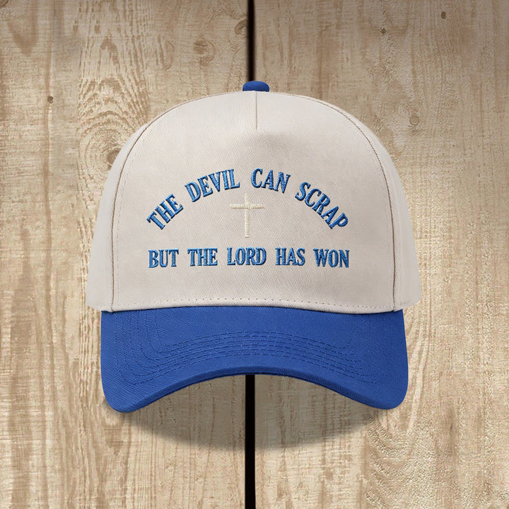 Christianartworkshop Bogen-Schriftzeichen-Kreuzmotiv DER TEUFEL KANN KRACHEN, ABER DER HERR HAT GEWONNEN Stickerei Waschbare Baseballkappe - Blau - image 14