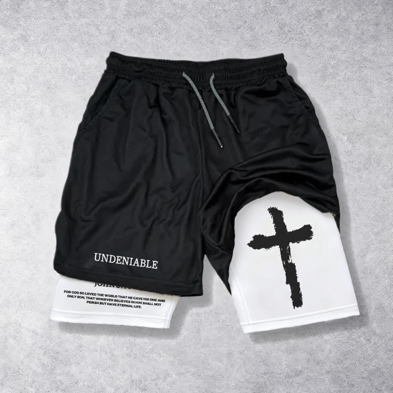 Christianartworkshop Unbestreitbarer Brief, äußeres Pinselstrich-Kreuz, Johannes 3,16 (vollständiger Vers), innere zweilagige Shorts mit Kordelzug, Glaubensshorts - Weiß - 3XL - image 5