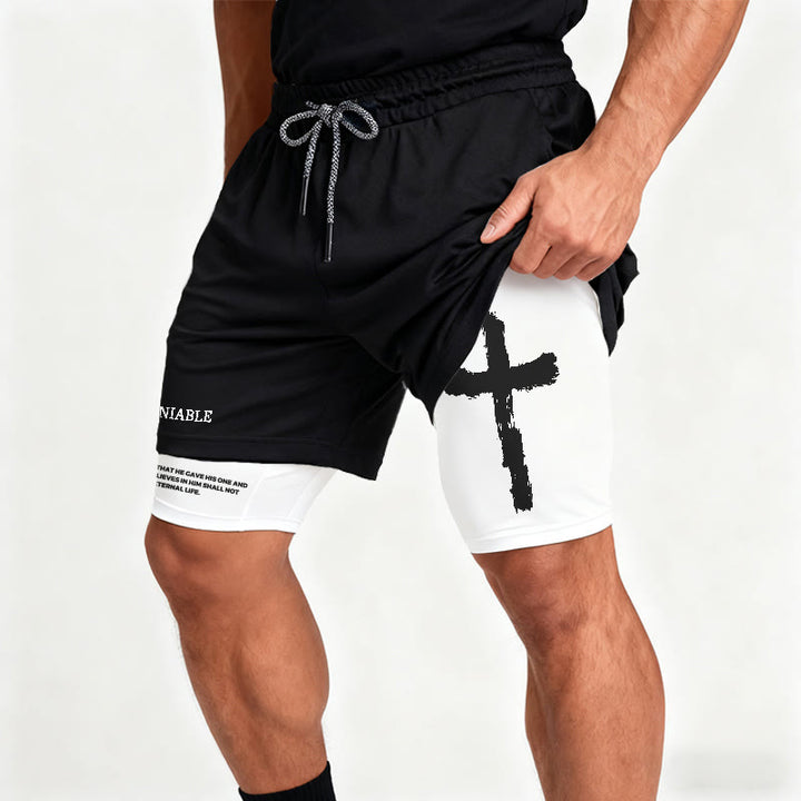 Christianartworkshop Unbestreitbarer Brief, äußeres Pinselstrich-Kreuz, Johannes 3,16 (vollständiger Vers), innere zweilagige Shorts mit Kordelzug, Glaubensshorts - image 6