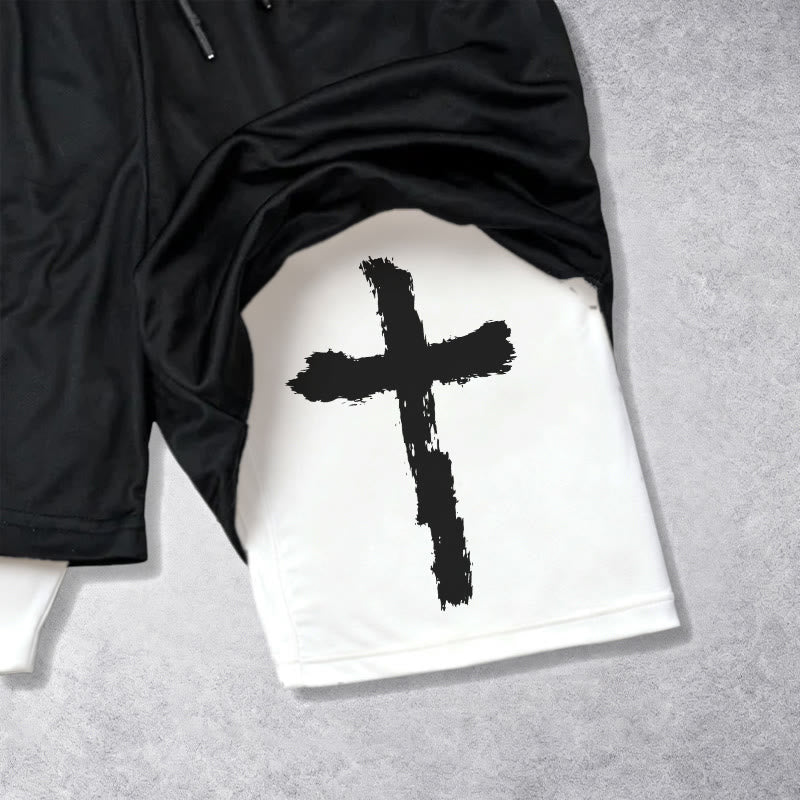 Christianartworkshop Unbestreitbarer Brief, äußeres Pinselstrich-Kreuz, Johannes 3,16 (vollständiger Vers), innere zweilagige Shorts mit Kordelzug, Glaubensshorts - image 9