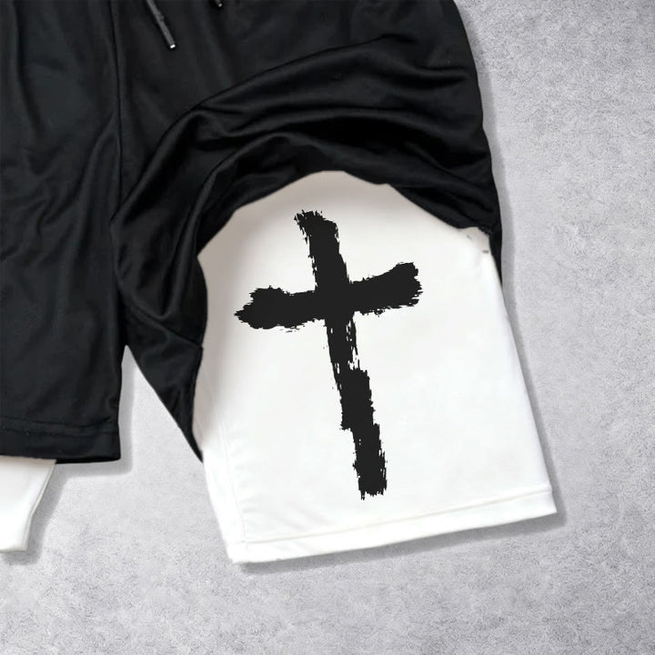 Christianartworkshop Unbestreitbarer Brief, äußeres Pinselstrich-Kreuz, Johannes 3,16 (vollständiger Vers), innere zweilagige Shorts mit Kordelzug, Glaubensshorts - image 9