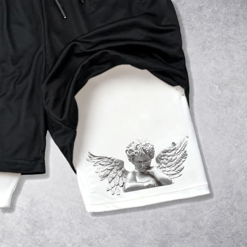 Christianartworkshop Dreifachkreuz-Shorts mit Engelsfigur (außen), zweilagigem Kordelzug und Glaubensgürtel - image 9