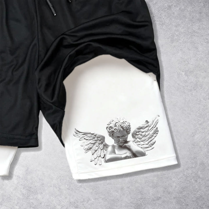 Christianartworkshop Dreifachkreuz-Shorts mit Engelsfigur (außen), zweilagigem Kordelzug und Glaubensgürtel - image 9