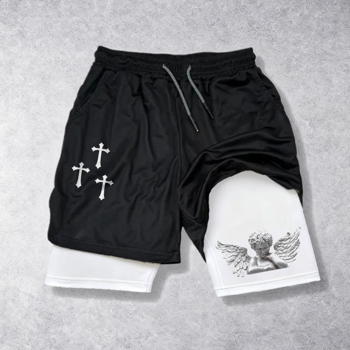 Christianartworkshop Dreifachkreuz-Shorts mit Engelsfigur (außen), zweilagigem Kordelzug und Glaubensgürtel - Weiß - 3XL - image 5