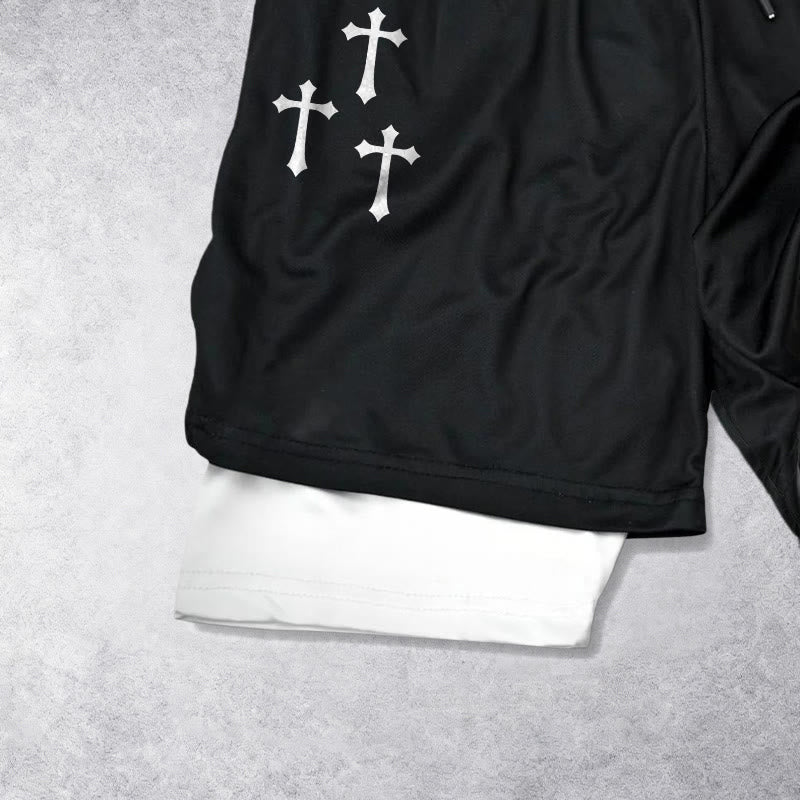 Christianartworkshop Dreifachkreuz-Shorts mit Engelsfigur (außen), zweilagigem Kordelzug und Glaubensgürtel - image 8