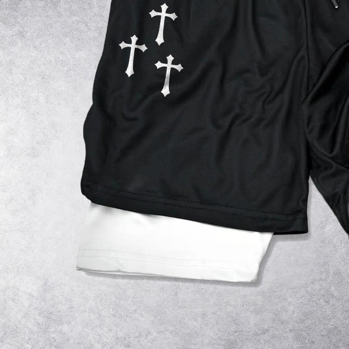 Christianartworkshop Dreifachkreuz-Shorts mit Engelsfigur (außen), zweilagigem Kordelzug und Glaubensgürtel - image 8