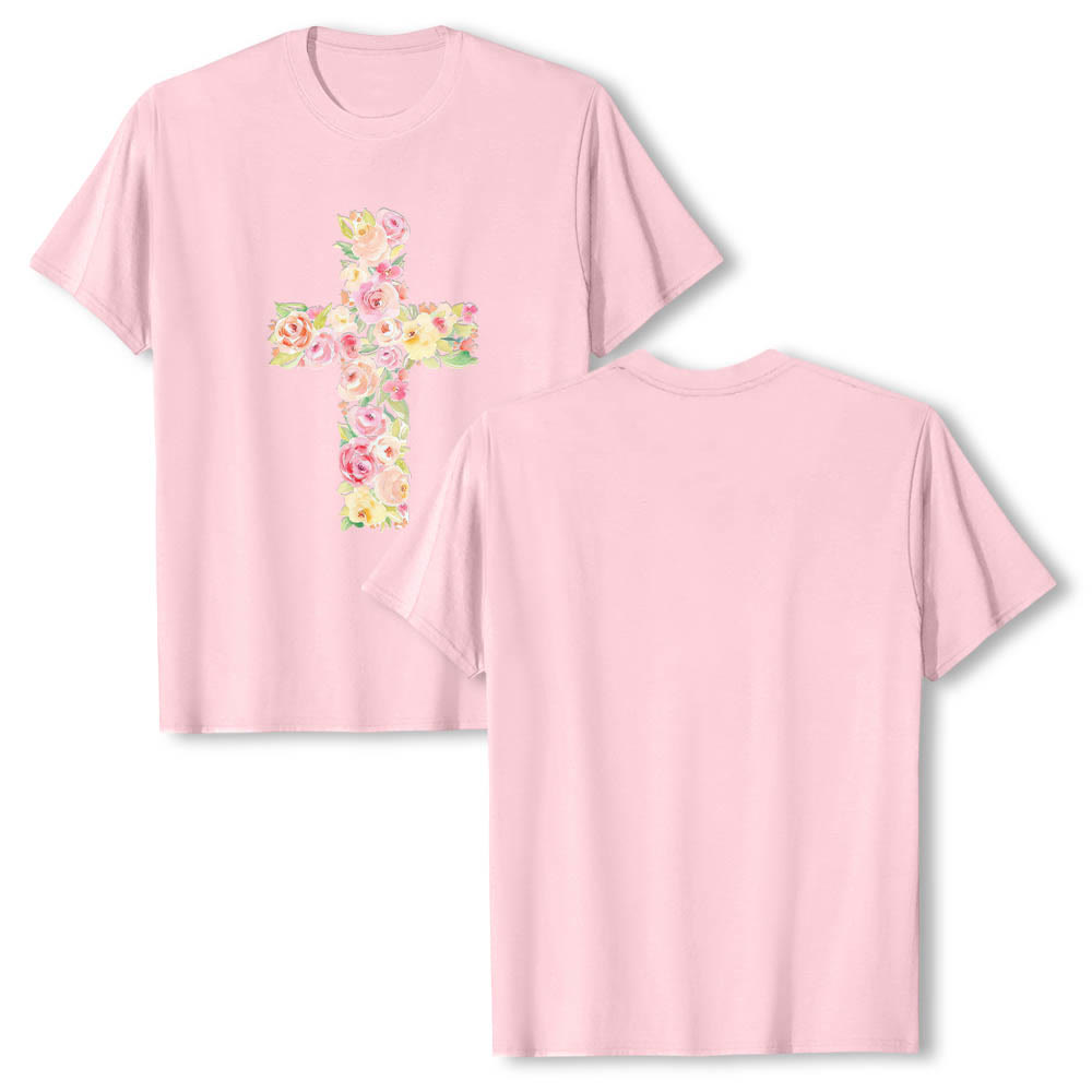 Christianartworkshop Klassisches T-Shirt mit Aquarell-Blumenfüllung und gekreuztem Frontdruck - Rosa - 2XL - image 24