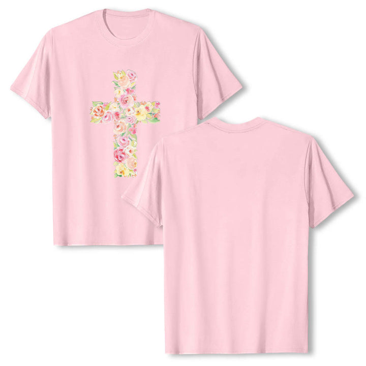 Christianartworkshop Klassisches T-Shirt mit Aquarell-Blumenfüllung und gekreuztem Frontdruck - Rosa - 2XL - image 24