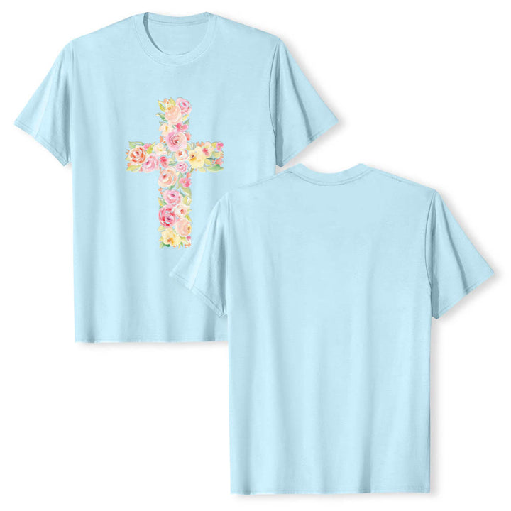 Christianartworkshop Klassisches T-Shirt mit Aquarell-Blumenfüllung und gekreuztem Frontdruck - Blau - 2XL - image 9
