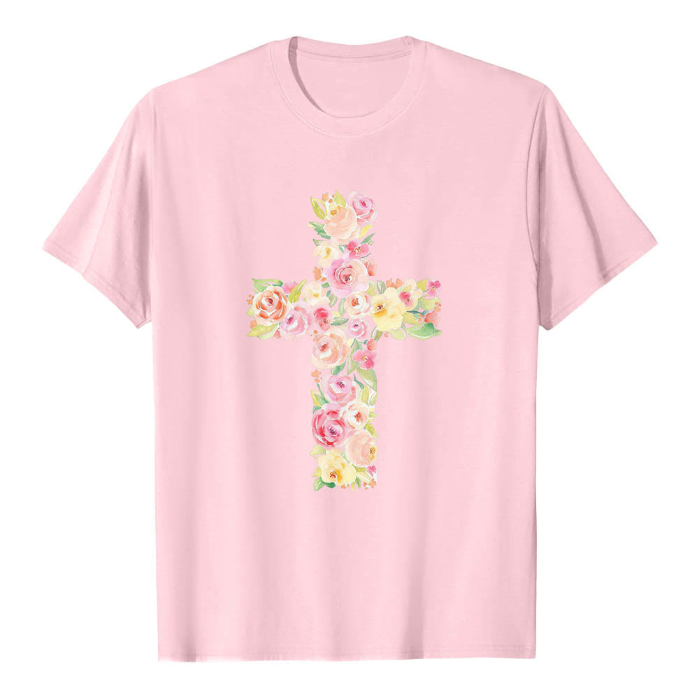 Christianartworkshop Klassisches T-Shirt mit Aquarell-Blumenfüllung und gekreuztem Frontdruck - image 25