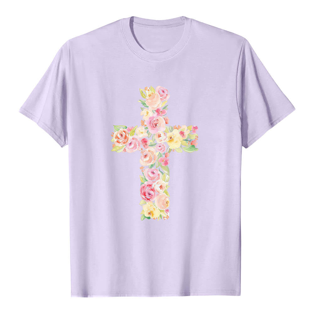 Christianartworkshop Klassisches T-Shirt mit Aquarell-Blumenfüllung und gekreuztem Frontdruck - image 13