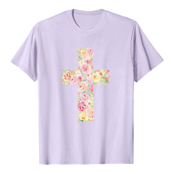 Christianartworkshop Klassisches T-Shirt mit Aquarell-Blumenfüllung und gekreuztem Frontdruck - image 13