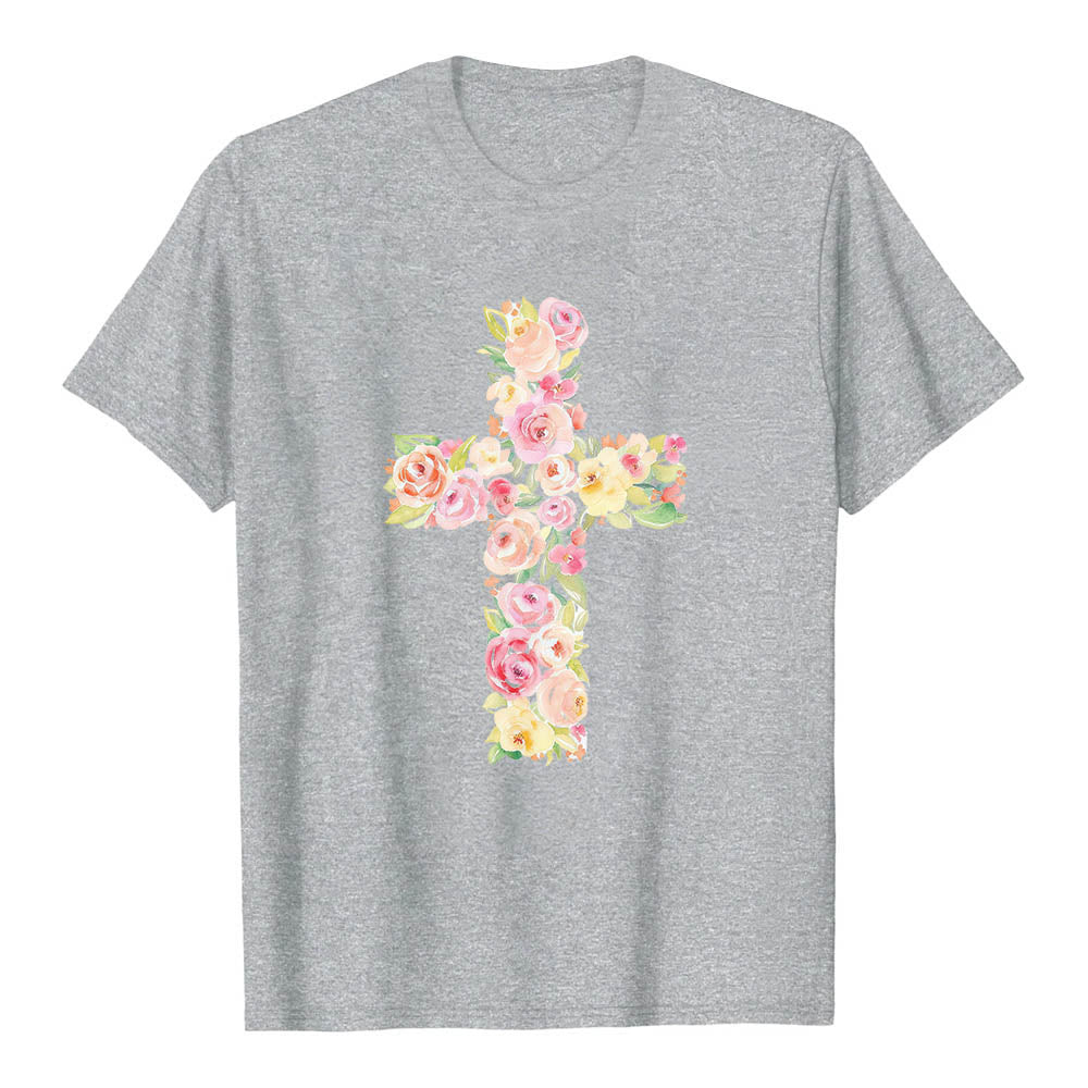 Christianartworkshop Klassisches T-Shirt mit Aquarell-Blumenfüllung und gekreuztem Frontdruck - image 16