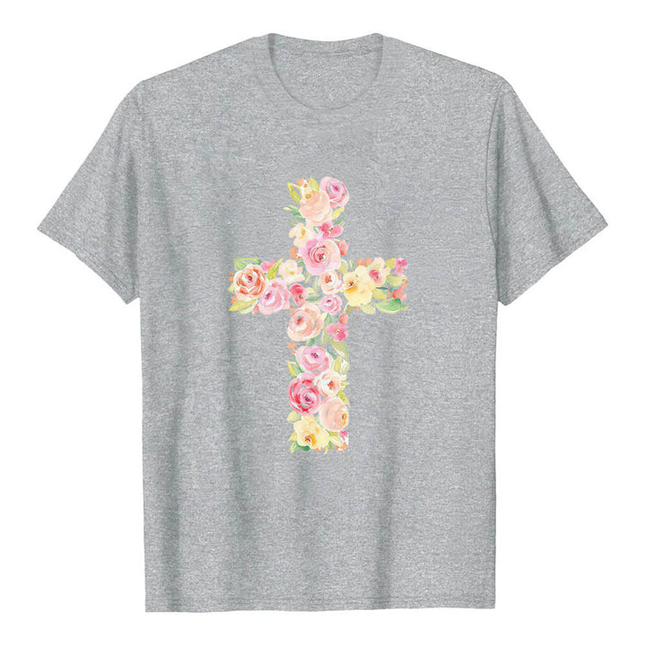 Christianartworkshop Klassisches T-Shirt mit Aquarell-Blumenfüllung und gekreuztem Frontdruck - image 16