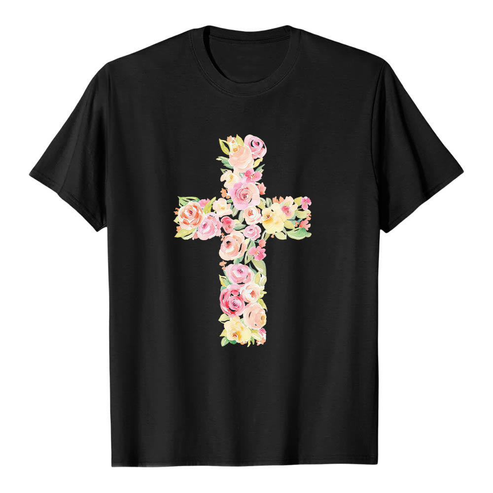 Christianartworkshop Klassisches T-Shirt mit Aquarell-Blumenfüllung und gekreuztem Frontdruck - image 7