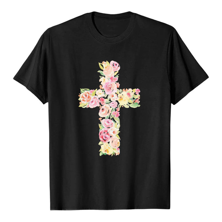 Christianartworkshop Klassisches T-Shirt mit Aquarell-Blumenfüllung und gekreuztem Frontdruck - image 7