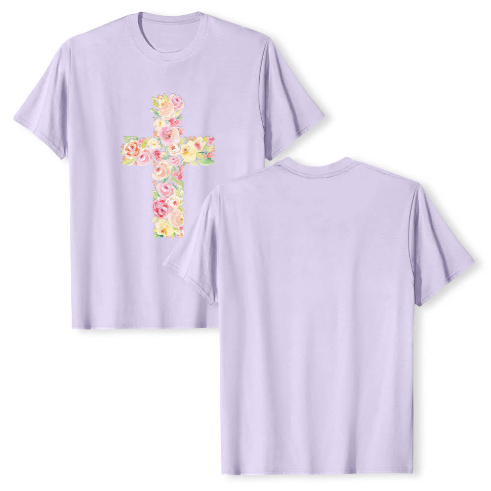Christianartworkshop Klassisches T-Shirt mit Aquarell-Blumenfüllung und gekreuztem Frontdruck - Lila - 2XL - image 12