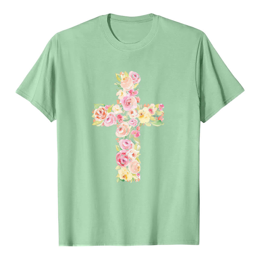 Christianartworkshop Klassisches T-Shirt mit Aquarell-Blumenfüllung und gekreuztem Frontdruck - image 22