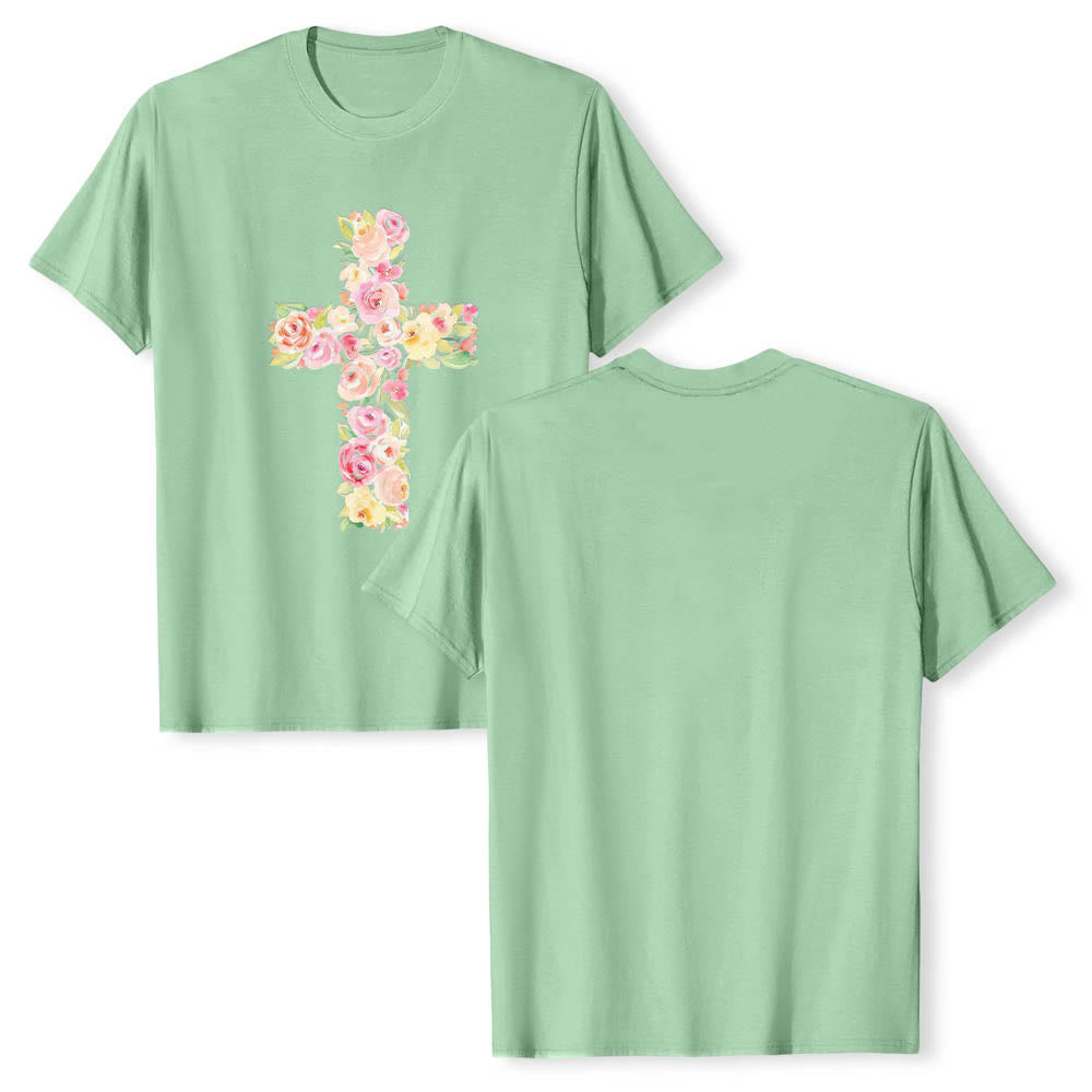 Christianartworkshop Klassisches T-Shirt mit Aquarell-Blumenfüllung und gekreuztem Frontdruck - Hellgrün - 2XL - image 21